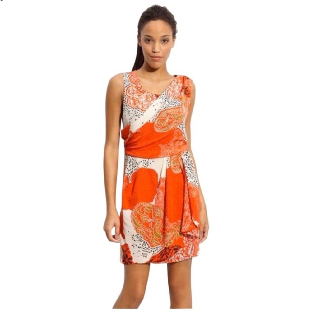 JULIE DILLON Silk Draped Crêpe de Chine Sheath Dress Size 10